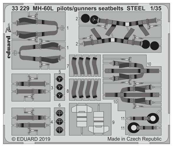 ED33229 SIKORSKY MH-60L PILOTS/GUNNERS SEATBELTS STEEL (KITTY HAWK MODEL)